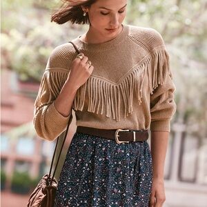 LOFT Camel Tan Fringe Sweater LARGE